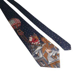 Stafford Christmas Silk Tie Santa Hot Air Balloon Navy Yellow Holiday Necktie